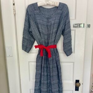 Poetry 100% linen dress with complex striping weave